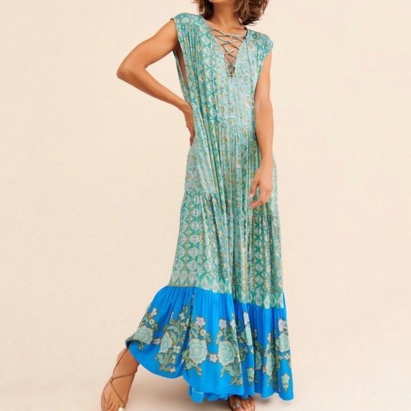 Free People Dresses & Skirts - FREE People Hanalei Blue Floral Boho Flowy Maxi Dress
